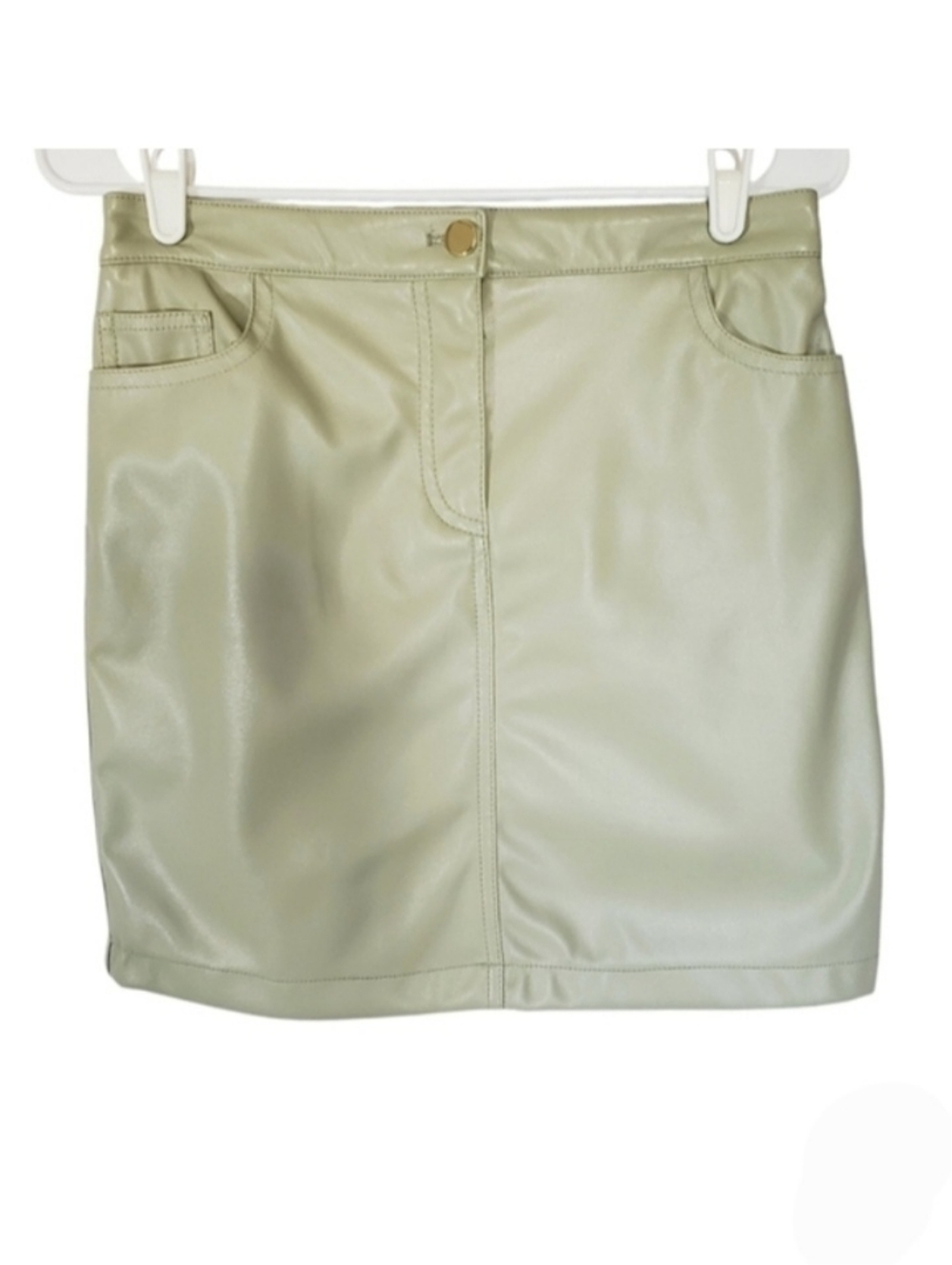 1508 * Rachel Zoe Vegan Leather Mini Skirt Sand Pale Green Size 4